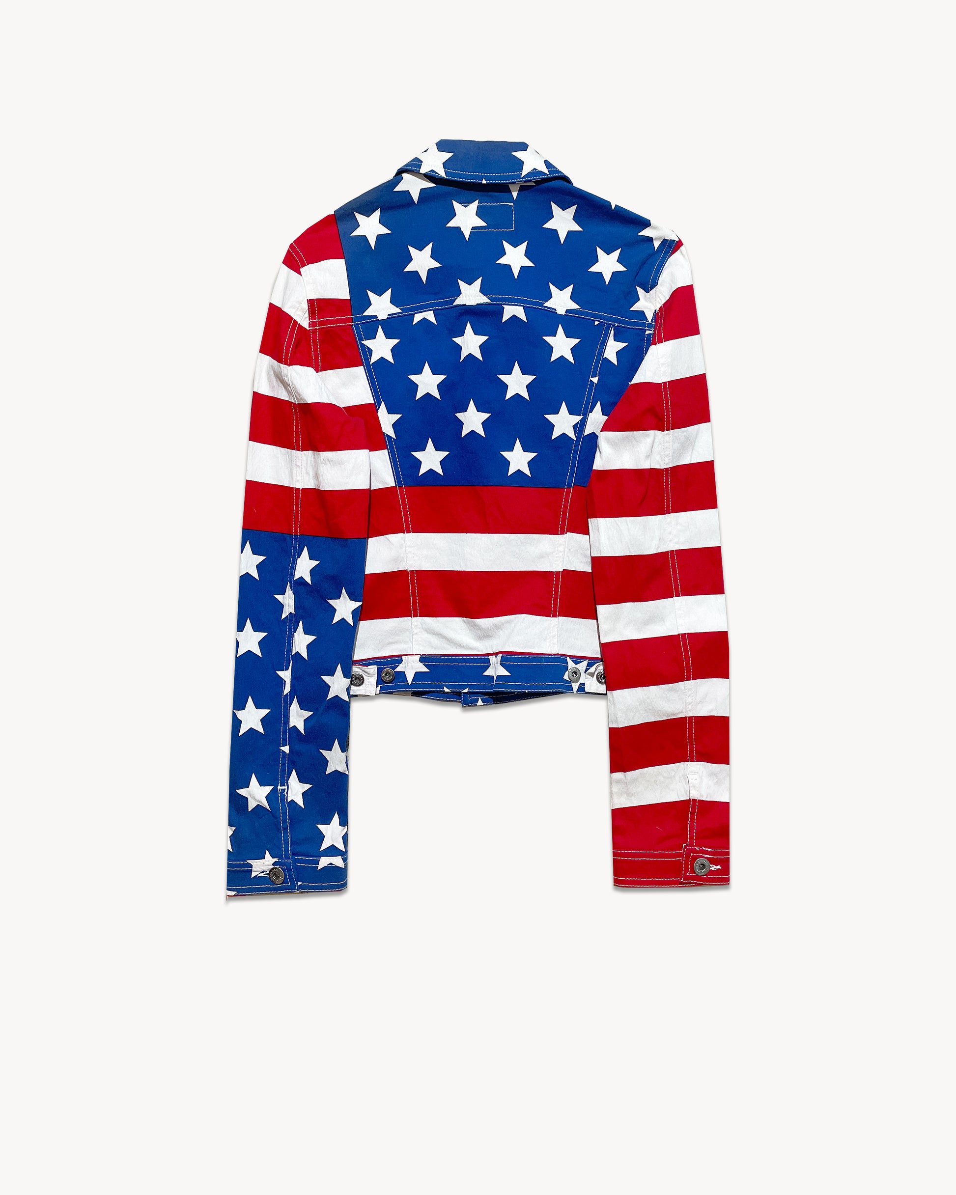 American flag patterned jacket on a white background